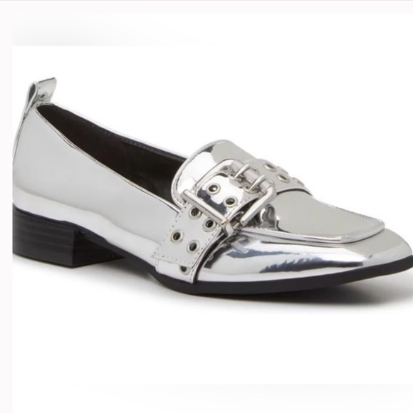 Mix No. 6 Shoes - Silver Metallic Loafers with Buckle Detail by Mix No. 6
